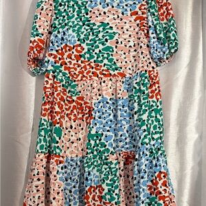 Colorful Patterned Dress by ASOS size 4 Short sleeve Ruffled hem